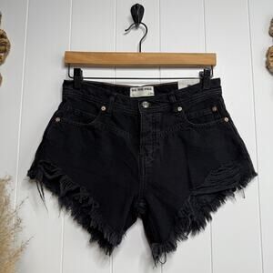 Free People Black Distressed Women Shorts